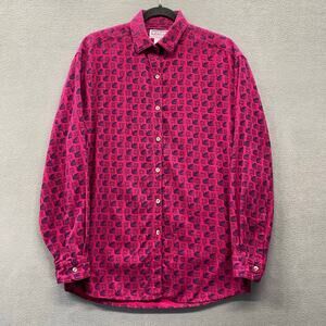 Vtg 80s 90s Segrets Long Sleeve Button Down Flannel Shirt Men? L Pink Swan Print